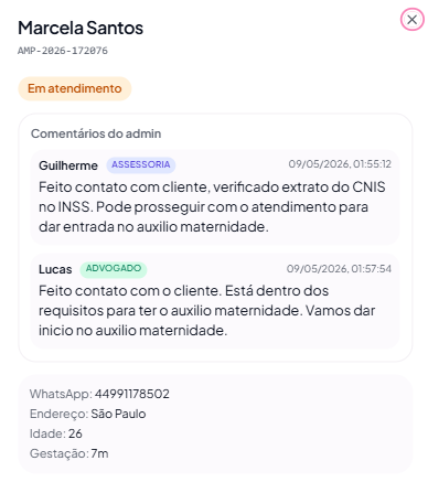Print do painel — Comentários da Equipe