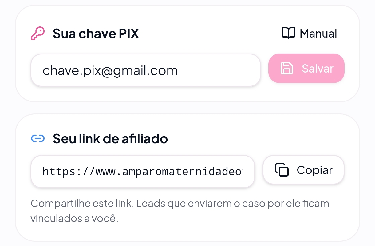 Print do painel — Link de Afiliada